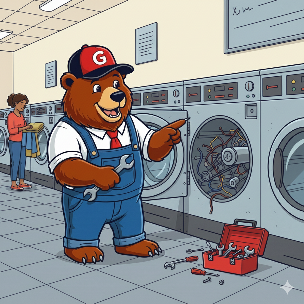 Grizzly Service Company mascot technician performing Commercial and Residential Washer Appliance Repair in Atlanta - Grizzly Service Company